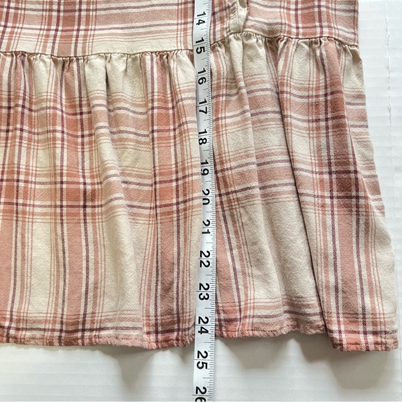 Loft Outlet Medium Pink Plaid Peplum Ruffle Top Blouse Long Sleeve 100% Viscose - Picture 6 of 7